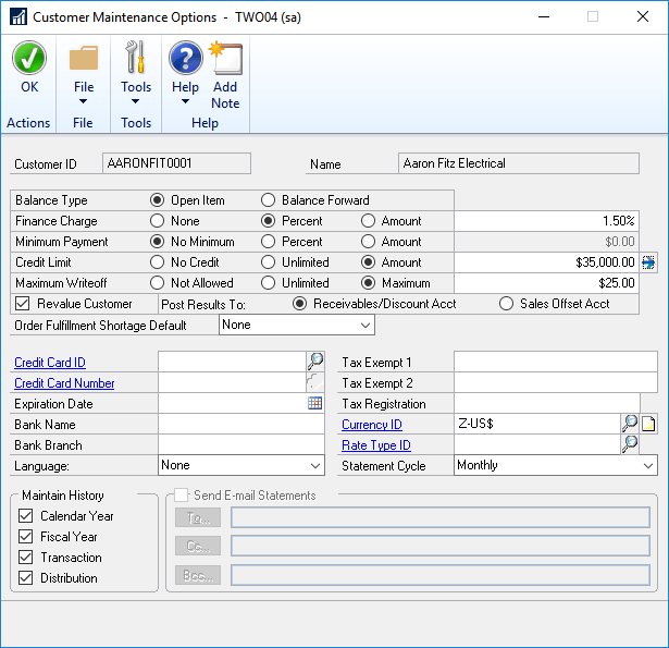 Dynamics GP & Customer Credit Limits