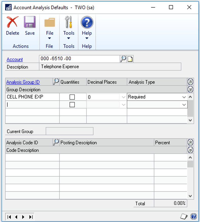 Account Analysis Defaults